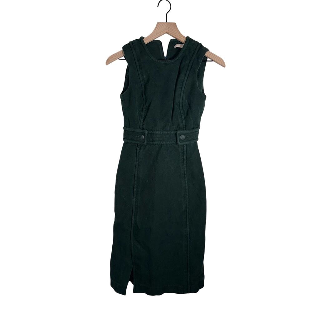 TORY BURCH Forest Green Double Lined Belted Waist denim sleeveless dress 2